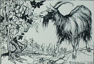 Geten och vinrankan, illustration från "Aesops fabler", utgiven av Heinemann av Arthur Rackham