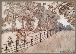 The Hump som är den del av Broad Walk där alla stora lopp körs, från Peter Pan i Kensington Gardens av J M Barrie (1860 - 1937), pub. 1906 av Arthur Rackham