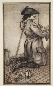 De Lilliputian skräddarna mäter Gulliver för en ny kostym, från Gullivers Travels av Jonathon Swift (1667 - 1745), pub. 1909 av Arthur Rackham
