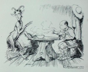 Mannen och geten, illustration från "Aesops fabler", utgiven av Heinemann av Arthur Rackham