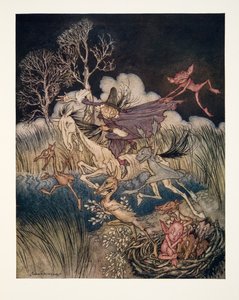 The Nightmare, med hela hennes niofaldiga?, från The Legend of Sleepy Hollow av Washington Irving (1783 - 1859), pub. 1928 av Arthur Rackham