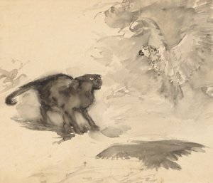 Papegojan och katten (skiss för "God natt" av Eleanor Gates) av Arthur Rackham