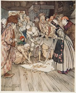 Önskebordet, gudarslan och gossen i säcken, från Lillebror & Lillasyster och andra sagor av bröderna Grimm, pub.1917 av Arthur Rackham