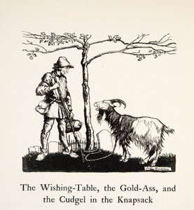 Önskebordet, guldröven och gossen i ryggsäcken, från Little Brother & Little Sister and Other Tales av bröderna Grimm, pub.1917 (litho) av Arthur Rackham