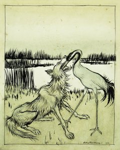 Vargen och tranan - Aesops Fables, 1912 av Arthur Rackham