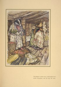 Grävlingens vinterförråd, som verkligen var synliga överallt, tog upp halva rummet”. av Arthur Rackham