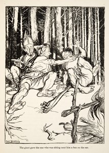 Jätten gav den som satt bredvid honom en låda på örat, från Little Brother & Little Sister and Other Tales av bröderna Grimm, pub.1917 (litho) av Arthur Rackham