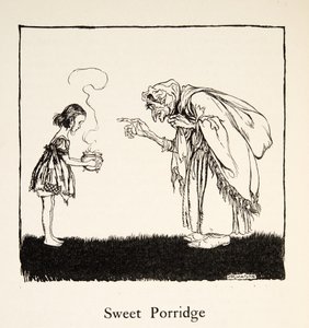 Den lille gick och tog med sig lådan, från Lillebror & Lillasyster och andra sagor av bröderna Grimm, pub.1917 (litho) av Arthur Rackham
