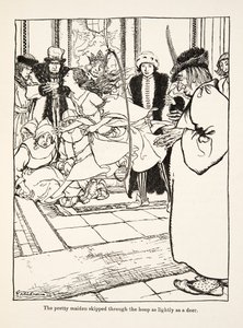 Den vackra jungfrun hoppade genom bågen lika lätt som ett rådjur, från Little Brother & Little Sister and Other Tales av bröderna Grimm, pub.1917 (litho) av Arthur Rackham