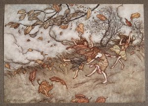 Det finns nästan ingenting som har en så stor känsla för roligt som ett fallen löv, från Peter Pan i Kensington Gardens av J M Barrie (1860 - 1937), pub. 1906 av Arthur Rackham