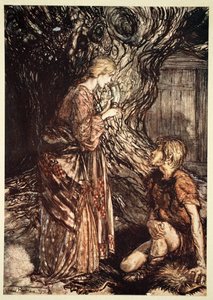 "Denna helande och honungiga drag av Mead är värda att acceptera från mig", 1910. av Arthur Rackham