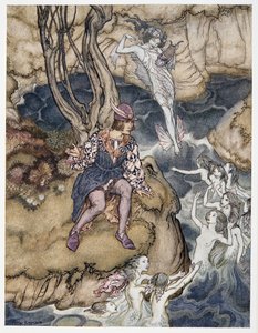 Denna musik smög sig förbi be upon the waters, illustration från William Shakespeares The Tempest, pub. 1926 av Arthur Rackham