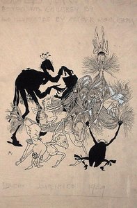 Titelsidesillustration för "The Zankiwank and the Bletherwitch", av S.J. Adair Fitzgerald, publicerad 1896 (penna och bläck på papper) av Arthur Rackham