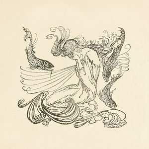 Undine stiger upp ur fontänen och gråter från "Undine" av Arthur Rackham