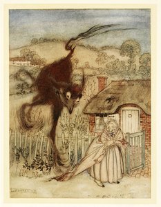 Väl! skrattade hon, I am in luck!, från English Fairy Tales, pub. 1922 av Arthur Rackham