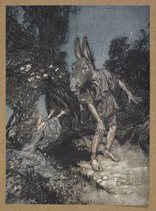 "Vilken ängel väcker mig ur min blomsterbädd?" Titania och Botten. En scen ur "En midsommarnattsdröm". av Arthur Rackham