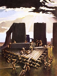 Byggandet av Stonehenge, en föreställning från 1978 av Arthur Ranson