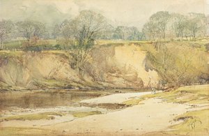 En flugfiskare vid Wharfe-flodens strand (akvarell)