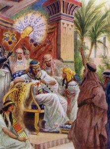 Moses och Aron inför farao (färg litho)