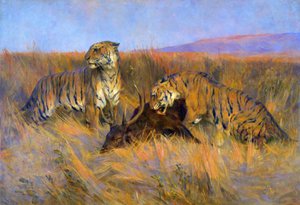 Tigers at Kill (olja på duk) av Arthur Wardle