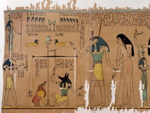 Konst Egypten: själens vikt - Gudarna Anubis och Thot. Anhai Simile College