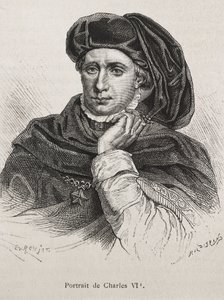 CHARLES VI av Frankrike, kallad "den älskade" (1368-1422). Kung av Frankrike (1380-1422), dynasti Valois. Gravyr. av Artist Unknown