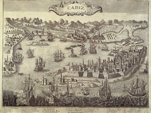 Stad och hamn i Cadiz. Gravyr. SPANIEN. ANDALUSIEN. Cádiz. Museo de Cadiz av Artist Unknown