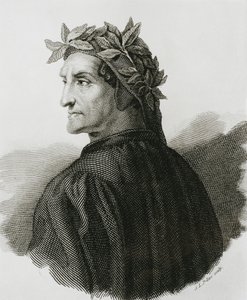 DANTE ALIGHIERI (1265-1321). Italiensk poet; Raphael (1483-1520). Reproduktion av en fresk av Rafael. Gravyr. av Artist Unknown
