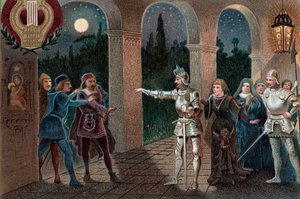 Leonora bortförd från klostret av Manrico, akt II scen 5 ur operan "Il Trovatore" av Giuseppe Verdi