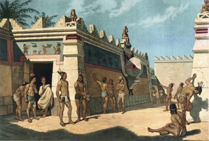 Mayas civilisation, Mesoamerikanskt bollspel, Litografi av Artist Unknown