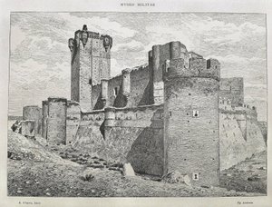 Medina del Campo. Mota-slottet. Gravyr. SPANIEN. ARAGON. Zaragoza. Allmänna militärakademin av Artist Unknown