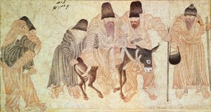 Mongoliska nomader med en åsna (vellum) av Artist Unknown