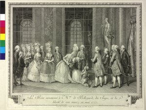 Drottning Marie Antoinette meddelar Madame de Bellegarde 1777 frigivningen av hennes make av Artist Unknown