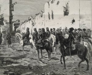 Spanien. Den första republiken (1873-1874). Kantonen Cartagena. Generalen Jose Lopez Dominguez i Cartagena efter kantonalisternas kapitulation. Bilden publicerad i "La Ilustracion Espanola y Americana". Etsning. av Artist Unknown