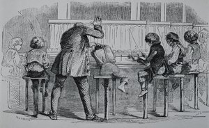 FÖRENADE KUNGARIKET. ENGLAND. Den industriella revolutionen. Barn använder maskiner i en textilfabrik. Gravyr. av Artist Unknown
