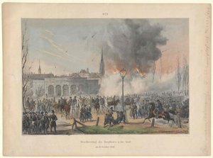 Wien bombardemang av slottsporten och av staden den 31. oktober 1848 av Artist Unknown