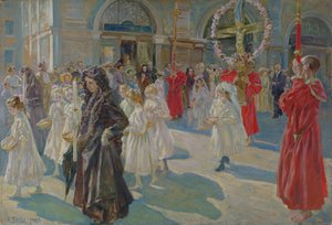Procession av Corpus Christi på Piazza Grande i Trieste, 1908 av Arturo Fittke
