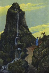 Niobe förvandlas till den gråtande klippan (färg litho)