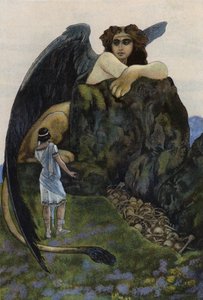 Oidipus och sfinxen (färg litho)