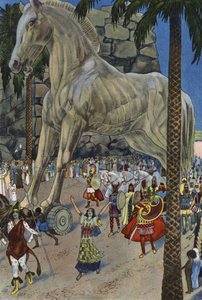 Den trojanska hästen (färg litho)
