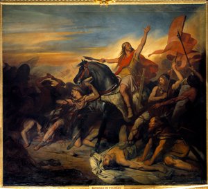 Slaget vid Tolbiac, Clovis seger (466-511) över Alamanerna (496). Målning av Ary Scheffer (1795-1858)