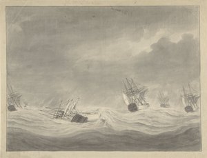 Förlisningen av fartyget De Unie under kapten Graaf van Welderen i Nordsjön, 19 oktober 1782 av Ary van Wanum