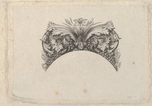 Välvt inramningselement för sedel, med akantus och vinblad, lilja och vindruvor..., ca. 1824-37.