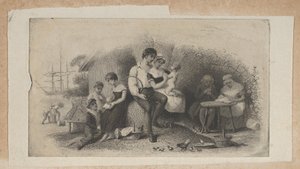 Sedelvinjett med figurer i olika åldrar, som representerar livets stadier, ..., ca. 1824-37.