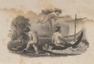 Sedelvinjett med tre putti som symboliserar handel och jordbruk, ca. 1824-37.