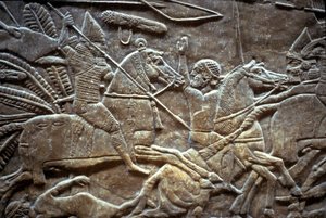 Ashurbanipal vid slaget vid Til-Tuba, 650-620 f.Kr av Assyrian
