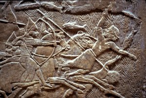 Ashurbanipal vid slaget vid Til-Tuba, 650-620 f.Kr av Assyrian