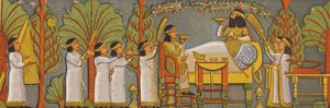 Assyrisk bankettscen (färglitografi) av Assyrian