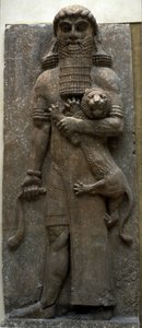 Hjälte Gilgamesh som bemästrar ett lejon, 722-705 f.Kr