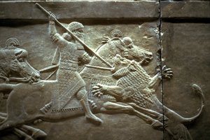 Kung Ashurnasirpal II under en kunglig lejonjakt, 650-620 f.Kr av Assyrian